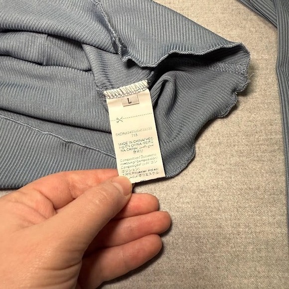 Ribbed Long Sleeve Top - Fitted Peplum Waist Stitch Detail Blue Large - Picture 4 of 7